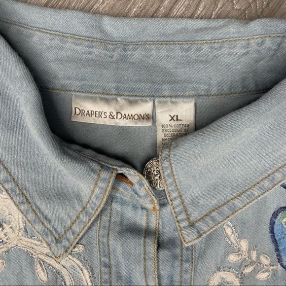 drapers & damon embroidered sequin beaded denim button up long sleeve shirt - Picture 5 of 6